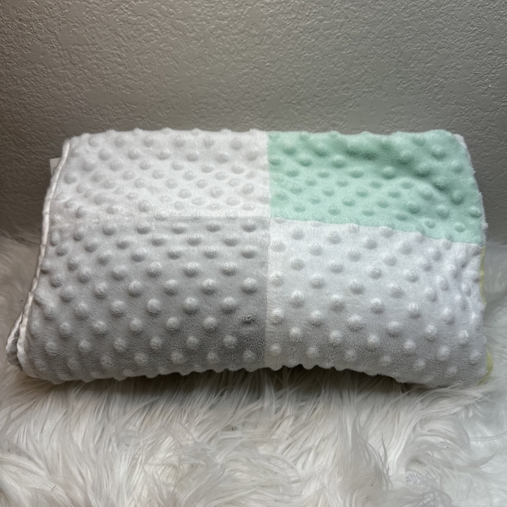 $28 🌙 Circo Patchwork Squares Minky Dot Baby Blanket Sherpa Lovey Gray Green